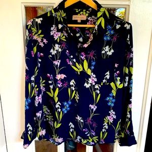 Philosophy Blouse (Large) sheer floral botanical button up collared relaxed fit